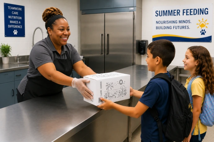 Summer Feeding Box for pickup with a young boy at school